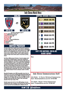 Indy Eleven Match Notes Bhmvind CENTRAL DIVISION STANDINGS