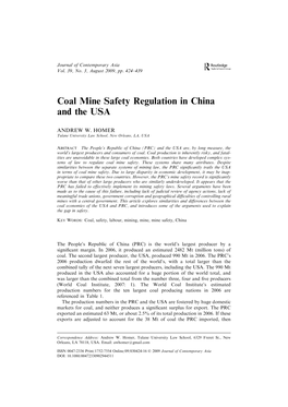 Coal Mine Safety Regulation in China and the USA