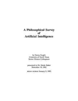 A Philosophical Survey of Artificial Intelligence