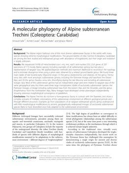 A Molecular Phylogeny of Alpine Subterranean Trechini (Coleoptera: Carabidae) Arnaud Faille1*, Achille Casale2, Michael Balke1 and Ignacio Ribera3