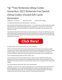 Free Nintendo Eshop Codes Generator 2021 Nintendo Free