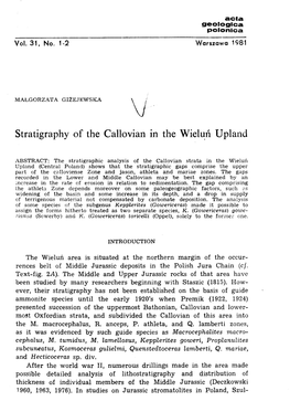 Stratigraphy of the Callovian in the Wielun Upland