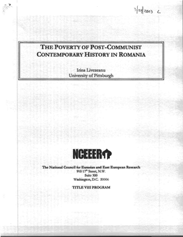 The Poverty of Post-Communist Contemporary History in Romania