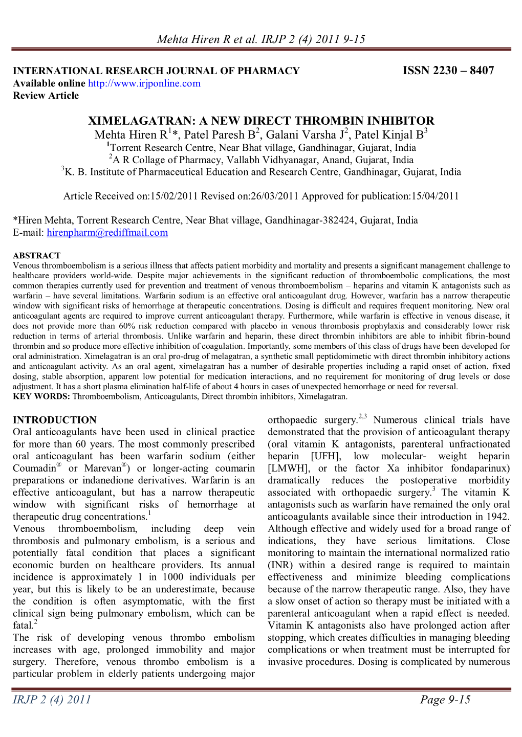 Ximelagatran: a New Direct Thrombin Inhibitor