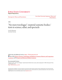 No Mere Travelogue": Material-Semiotic Bodies/ Texts in Science, Safari, and Spectacle Lisa M