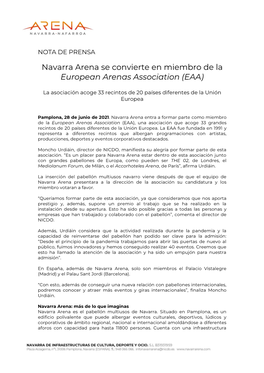 Navarra Arena Se Convierte En Miembro De La European Arenas Association (EAA)