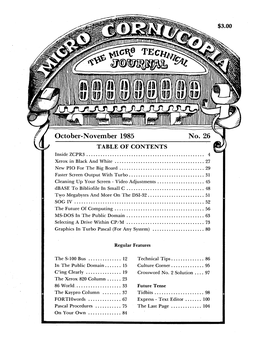 October-November 1985 TABLE of CONTENTS Inside ZCPR3