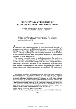 Self-Serving Assessments of Fairness and Pretrial Bargaining