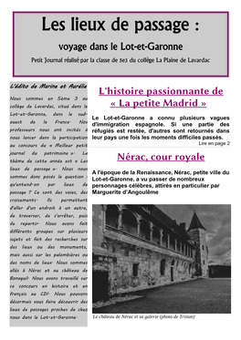 Les Lieux De Passage : Voyage Dans Le Lot-Et-Garonne Petit Journal Ré Alis É Par La Classe De 5E3 Du Coll È Ge La Plaine De Lavardac