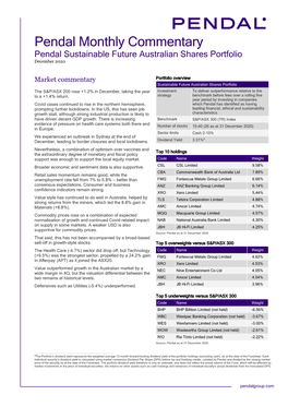 Pendal Monthly Commentary Pendal Sustainable Future Australian Shares Portfolio December 2020