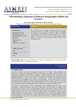 Telecommuting Adaptation in Malaysia: Demographics, Beliefs and Practices