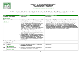 Summary of Issues to Be Discussed at the Sixteenth