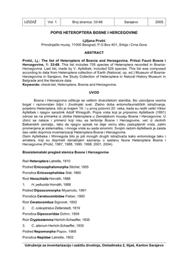 Popis Heteroptera Bosne I Hercegovine