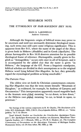 The Etymology of Har-Magedon (Rev 16:16)