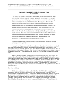 Marshall Plan 1947-1997: a German View by Susan Stern