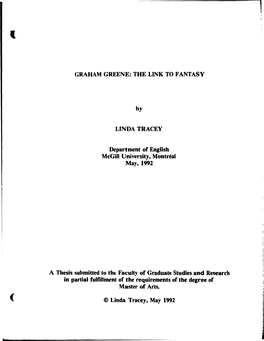 Graham Greene: the Link to Fantasy Linda Tracey