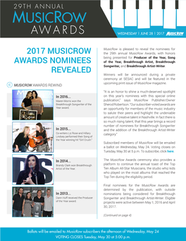 2017 Musicrow Awards Nominees Revealed