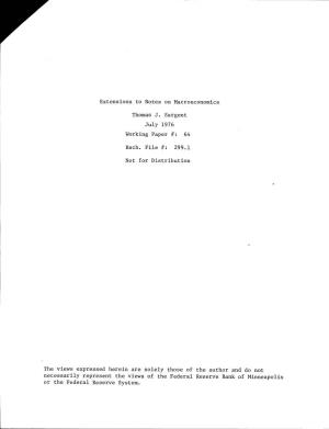 Extensions to Notes on Macroeconomics Thomas J. Sargent July 1976 Working Paper