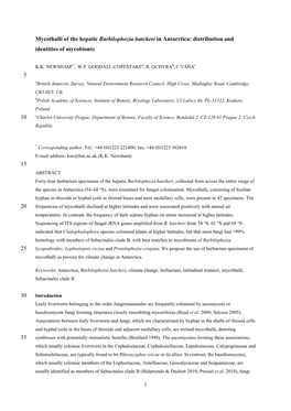 Mycothalli of the Hepatic Barbilophozia Hatcheri in Antarctica: Distribution and Identities of Mycobionts