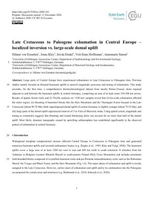 Late Cretaceous to Paleogene Exhumation in Central Europe – Localized Inversion Vs