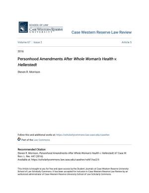 Personhood Amendments After Whole Woman's Health V. Hellerstedt Care, and in Vitro Fertilization