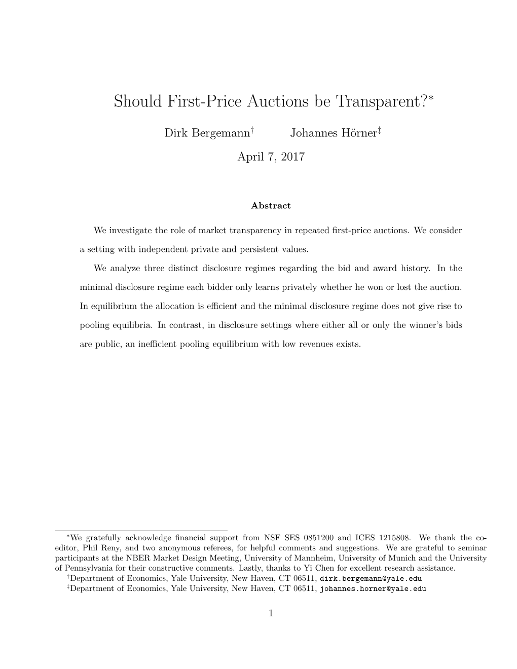 Should First-Price Auctions Be Transparent?∗