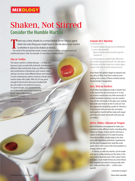 Shaken, Not Stirred Consider the Humble Martini
