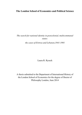 The Search for National Identity in Postcolonial, Multicommunal States: the Cases of Eritrea and Lebanon,1941-1991