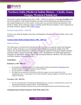 Medieval Indian History - Chedis, Senas, Gangas, Western Chalukyas]