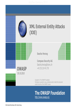 The OWASP Foundation OWASP XML External Entity Attacks (XXE)