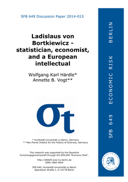 Ladislaus Von Bortkiewicz Statistician, Economist, and a European Intellectual