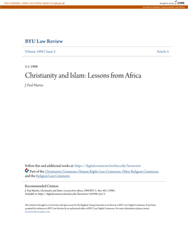 Christianity and Islam: Lessons from Africa J