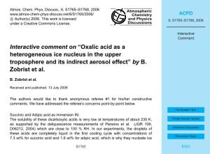 Oxalic Acid As a Heterogeneous Ice Nucleus in the Upper Troposphere and Its Indirect Aerosol Effect” by B