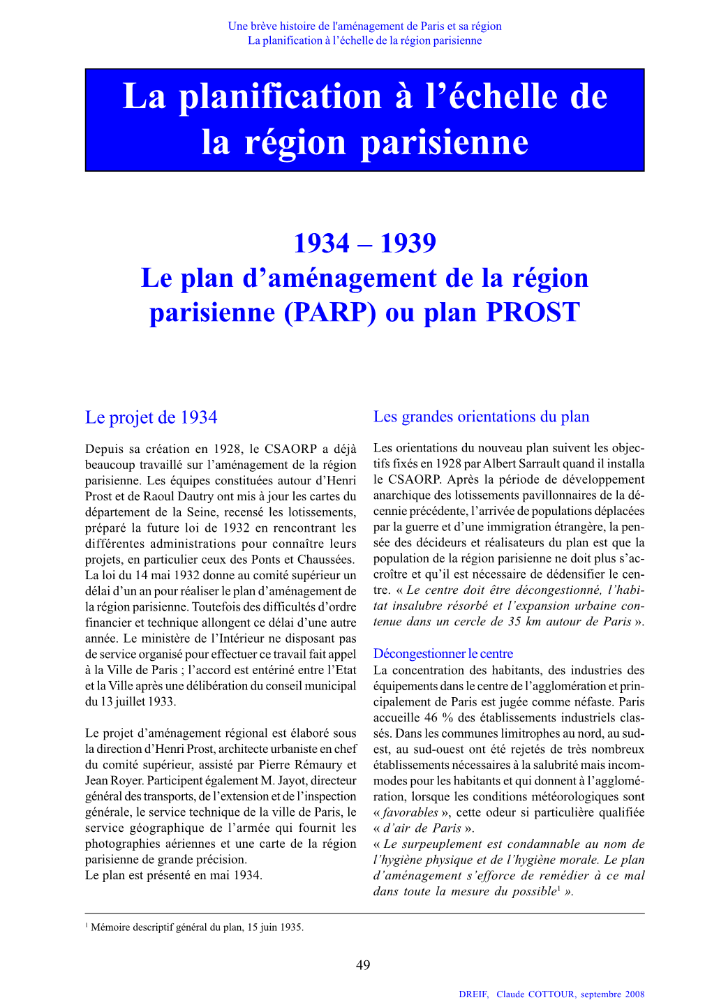 La Planification À L'échelle De La Région Parisienne