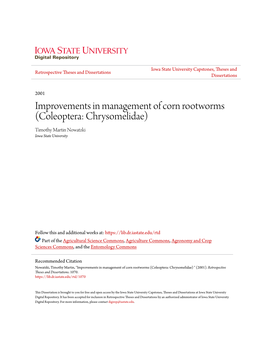 Improvements in Management of Corn Rootworms (Coleoptera: Chrysomelidae) Timothy Martin Nowatzki Iowa State University