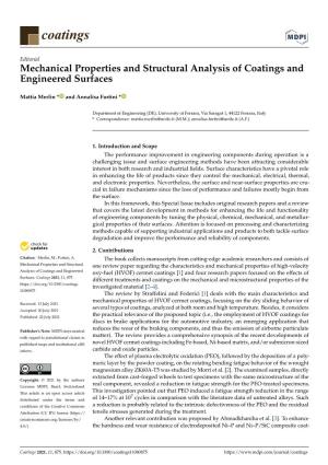 Mechanical Properties and Structural Analysis of Coatings and Engineered Surfaces