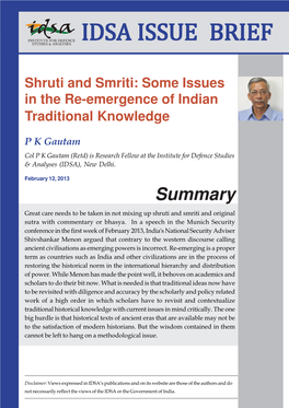 Shruti and Smriti: Some Issues in the Re-Emergence of Indian Traditional Knowledge