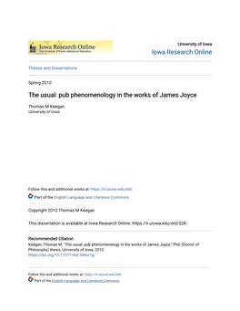 Pub Phenomenology in the Works of James Joyce