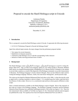 Proposal to Encode the Hanifi Rohingya Script in Unicode