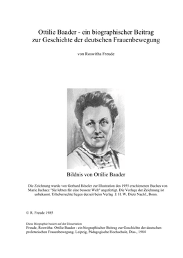 Ottilie Baader - Ein Biographischer Beitrag Zur Geschichte Der Deutschen Frauenbewegung