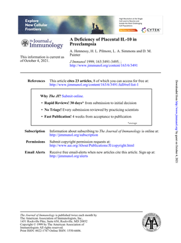 Preeclampsia a Deficiency of Placental IL-10 In