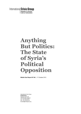 Anything but Politics: the State of Syria's Political Opposition
