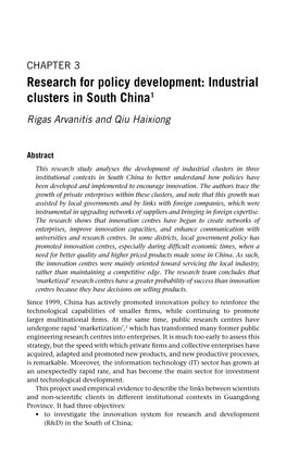 Research for Policy Development : Industrial Clusters in South China