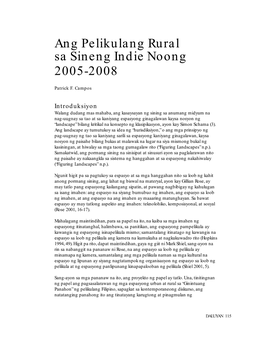 Ang Pelikulang Rural Sa Sineng Indie Noong 2005-2008