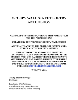 Occupy Wall Street Poetry Anthology