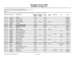 Newspaper Source Plus Database Coverage List