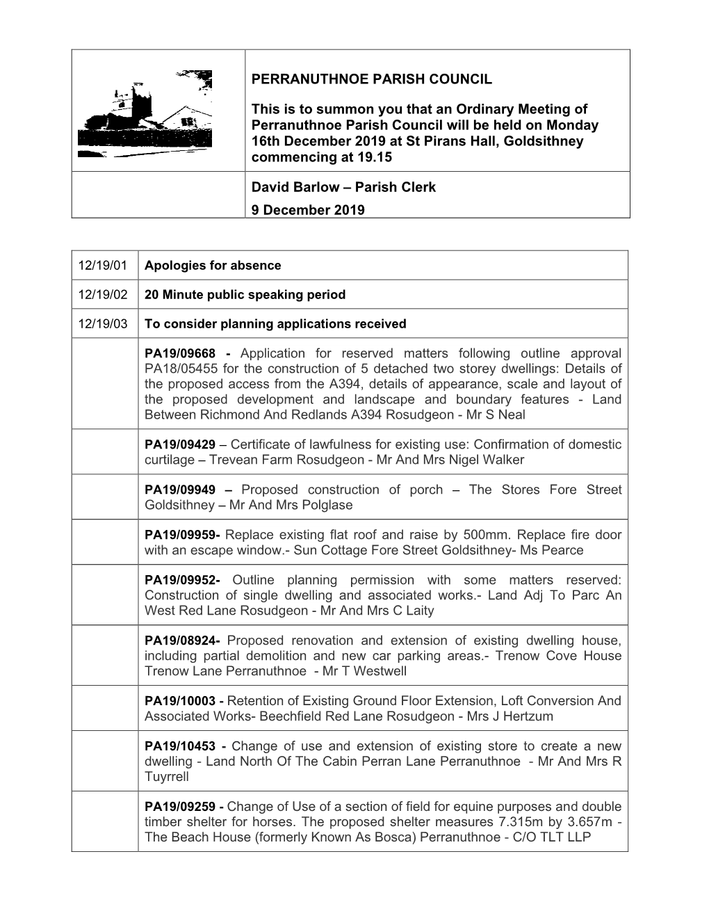 The Next Meeting of the Parish Council Will Be Held at 19