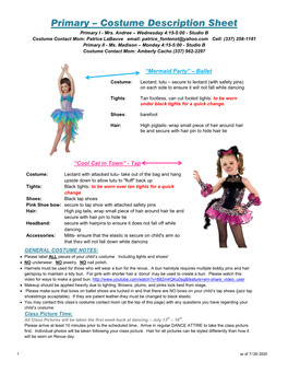 Primary – Costume Description Sheet Primary I - Mrs