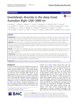 Invertebrate Diversity in the Deep Great Australian Bight (200–5000 M) H