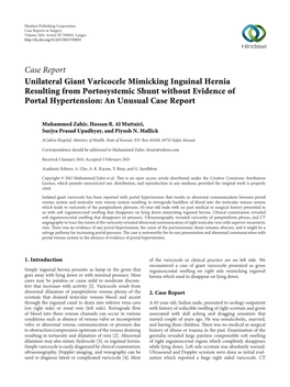 Unilateral Giant Varicocele Mimicking Inguinal Hernia Resulting from Portosystemic Shunt Without Evidence of Portal Hypertension: an Unusual Case Report